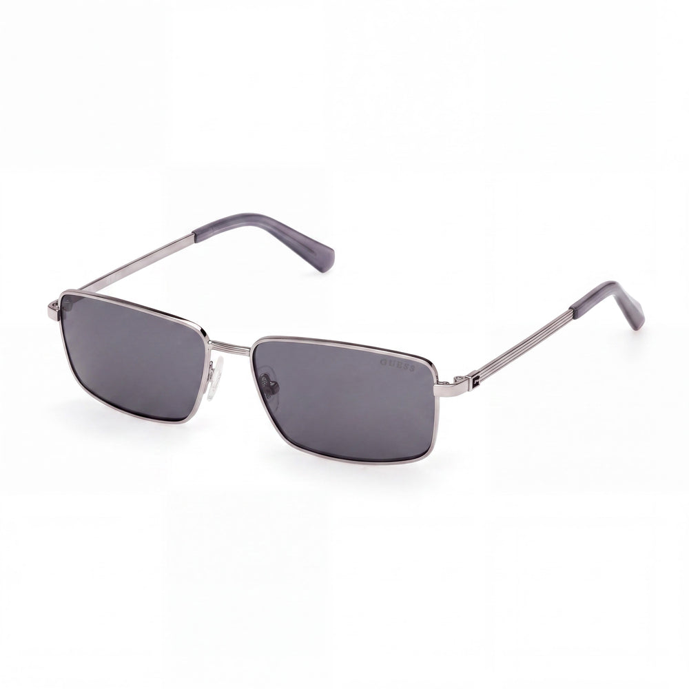 Guess GU00273 Silver Rectangle Sunglasses for Men, Smoke lens