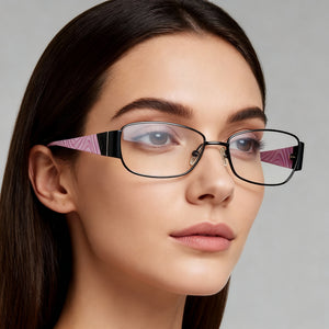 Guess Gu2307 52b84 Rectangle Eyeglasses Women — side view, Black and Pink Metal temples