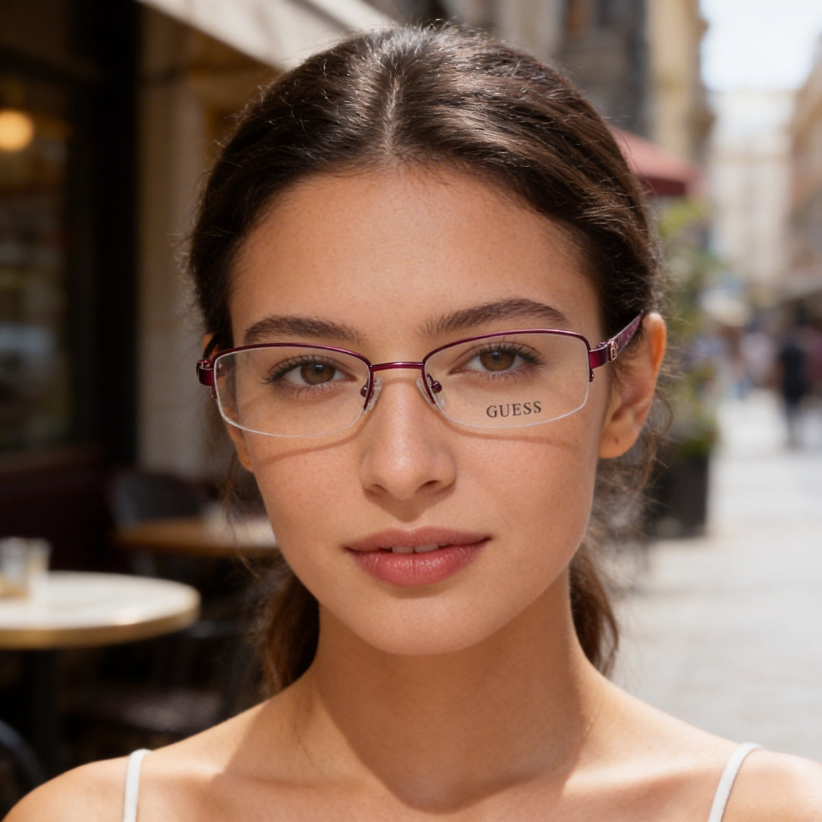 Guess Gu2525 C50 Matte Violet Rectangle Eyeglasses Unisex, Metal 50mm, Photo 4