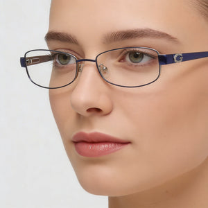 Guess Gu2569 C53 Rectangle Eyeglasses Unisex — side view, Blue Metal temples