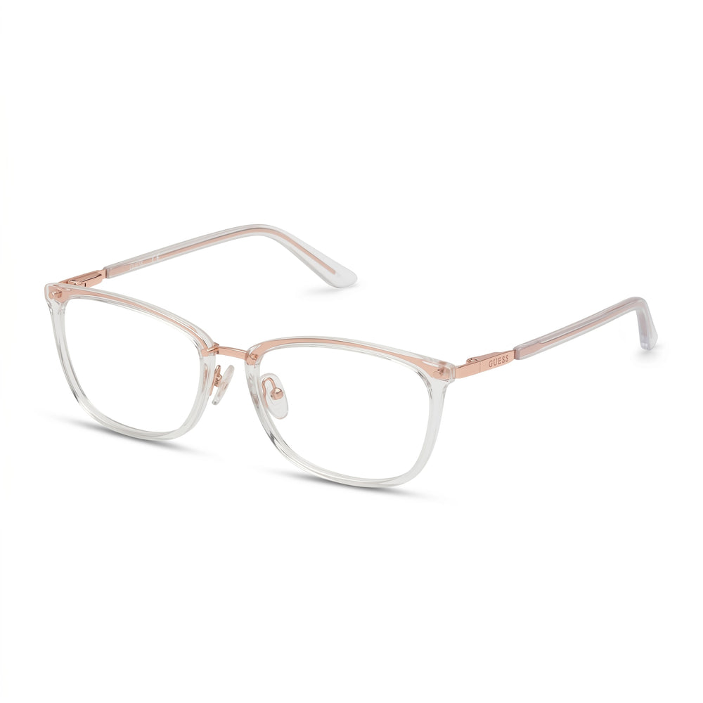 Guess GU2958 Transparent Rectangle Eyeglasses for Women, Acetate / Metal frame