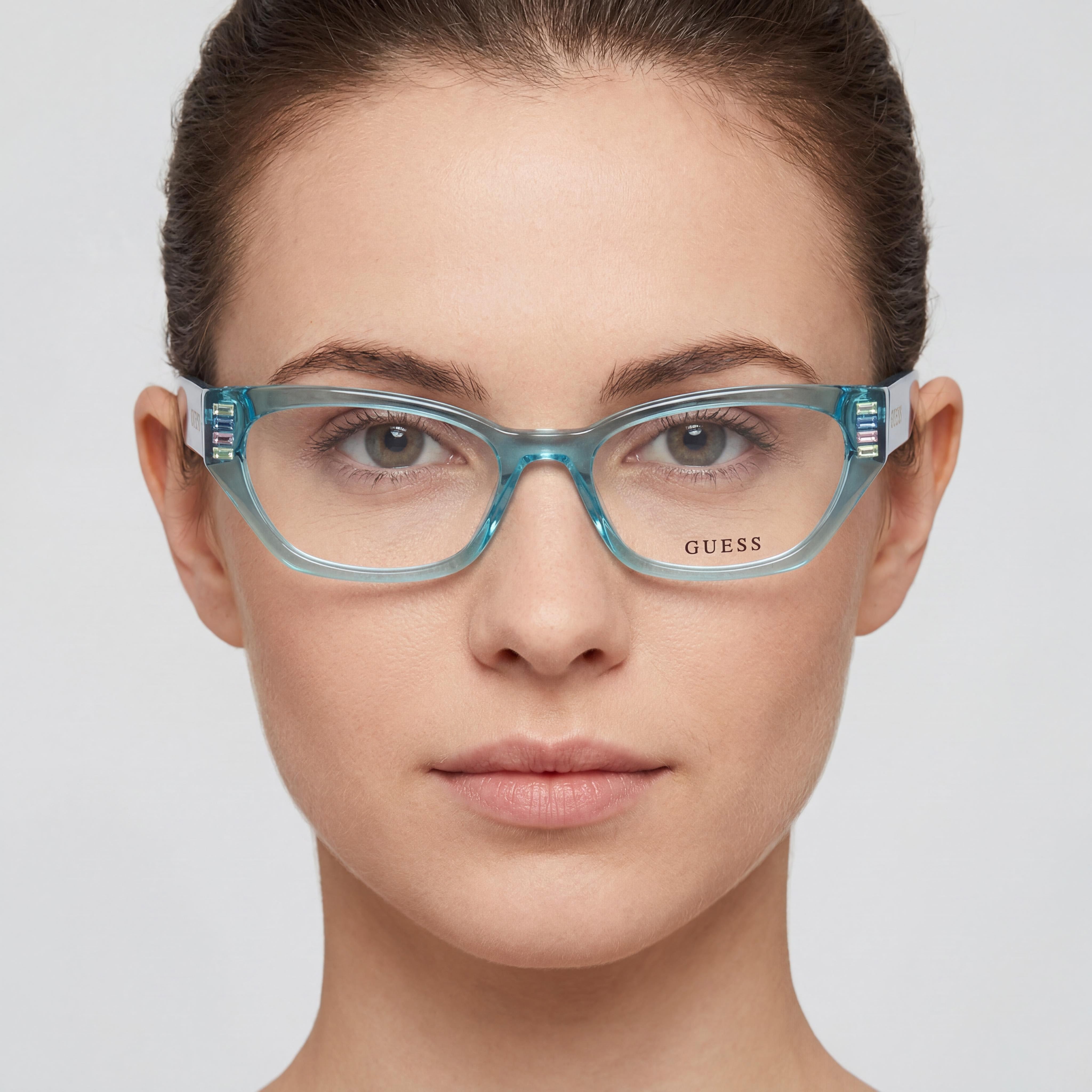Montura de gafas GUESS GU2967 para mujer, plástico turquesa brillante, lente de 51 mm, puente de 16 mm, patilla de 145 mm, Photo 5