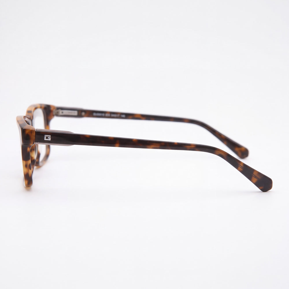 Guess Gu50015 Rectangle Eyeglasses Men — side view, Blonde Havana Acetate temples