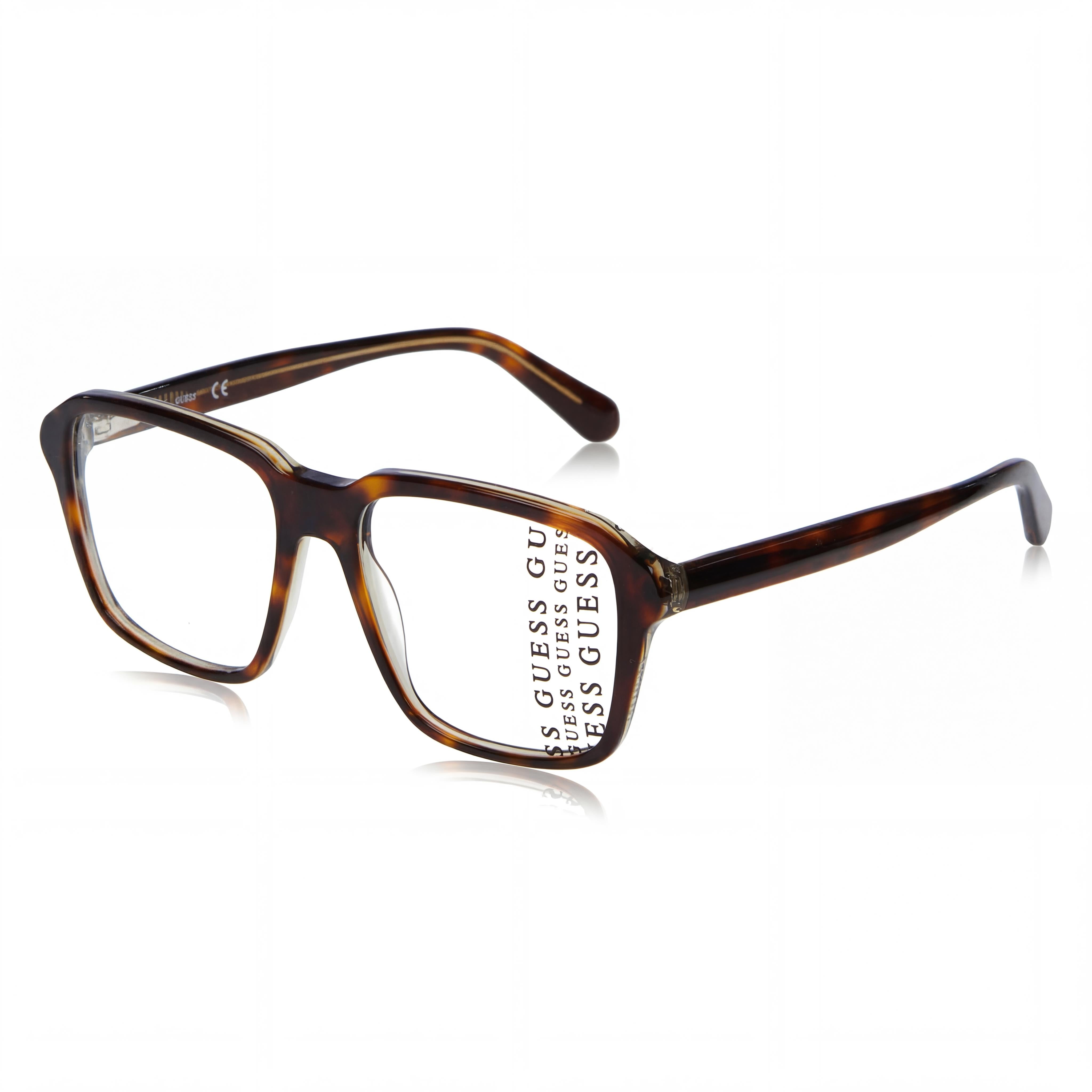 Guess GU50073 Dark Havana Rectangle Eyeglasses for Men, Plastic 54mm, Photo 1
