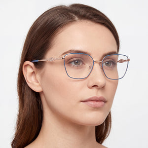 Guess GU50081 Square Eyeglasses Women — side view, Blue Plastic temples