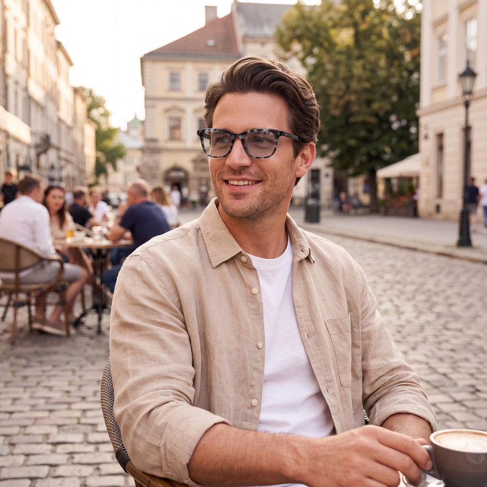 Guess GU50092-H Rectangle Eyeglasses Men — side view, Multicoloured temples