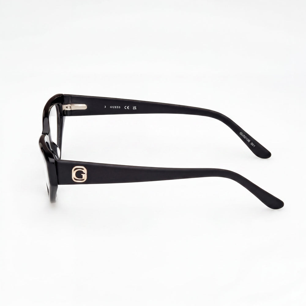 GUESS Gu50113 Rectangle Eyeglasses Women — side view, Black Plastic temples