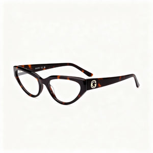 Guess Gu50113 Rectangle Eyeglasses Women — side view, Havana Plastic temples