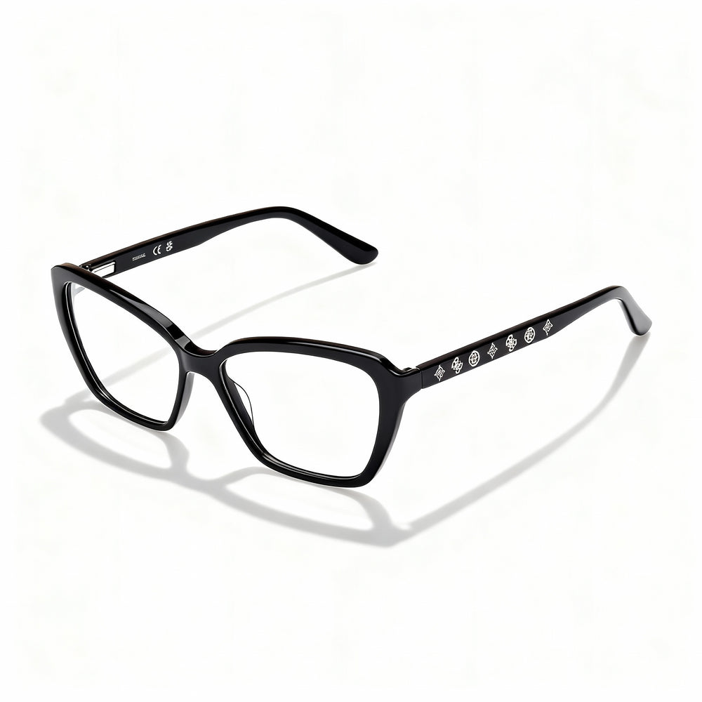 Guess GU50115 Shiny Black Rectangle Eyeglasses for Women, Plastic frame