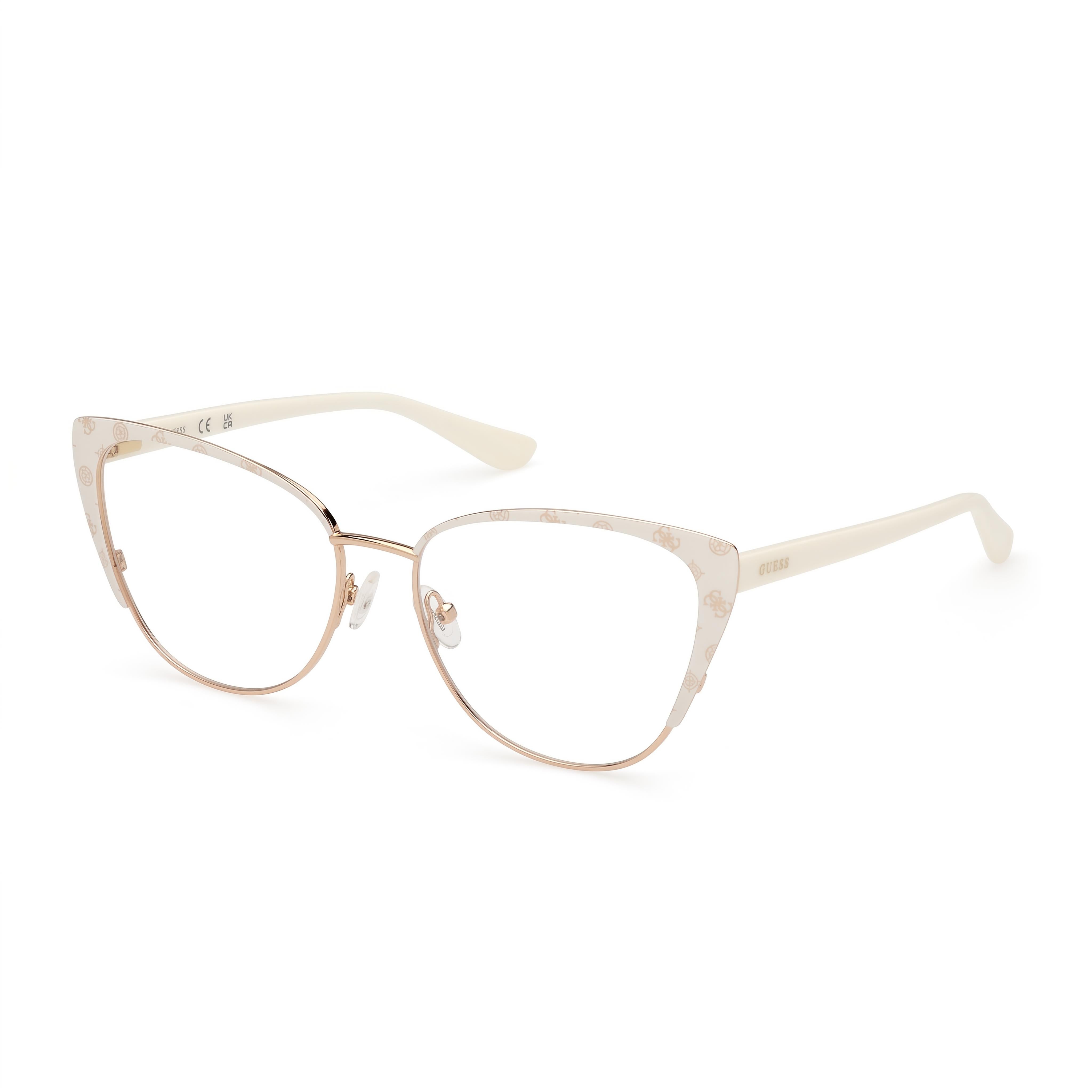 Guess GU50115 GU50121 Matte White Cat Eye Eyeglasses for Women, Metal, Photo 1