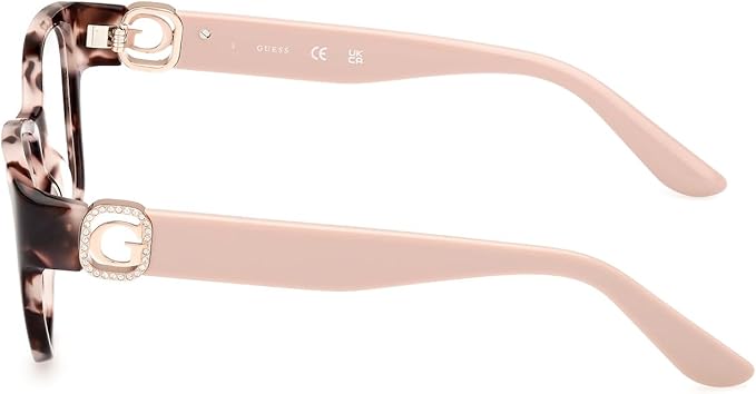 Guess GU50120 Square Eyeglasses Women — side view, Pink Plastic temples