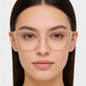 Guess GU50122 Cat Eye Eyeglasses Women - side view, Beige Metal temples