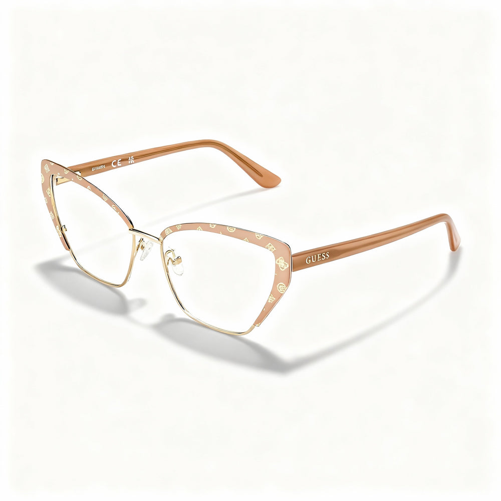 Guess GU50122 Matte Beige Rectangle Eyeglasses for Women, Metal frame