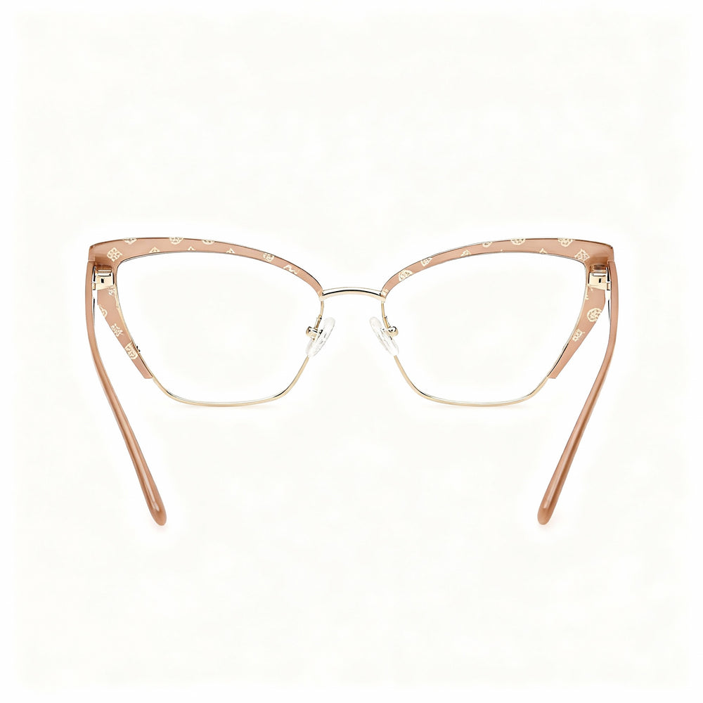 Guess GU50122 Rectangle Eyeglasses Women — side view, Matte Beige Metal temples