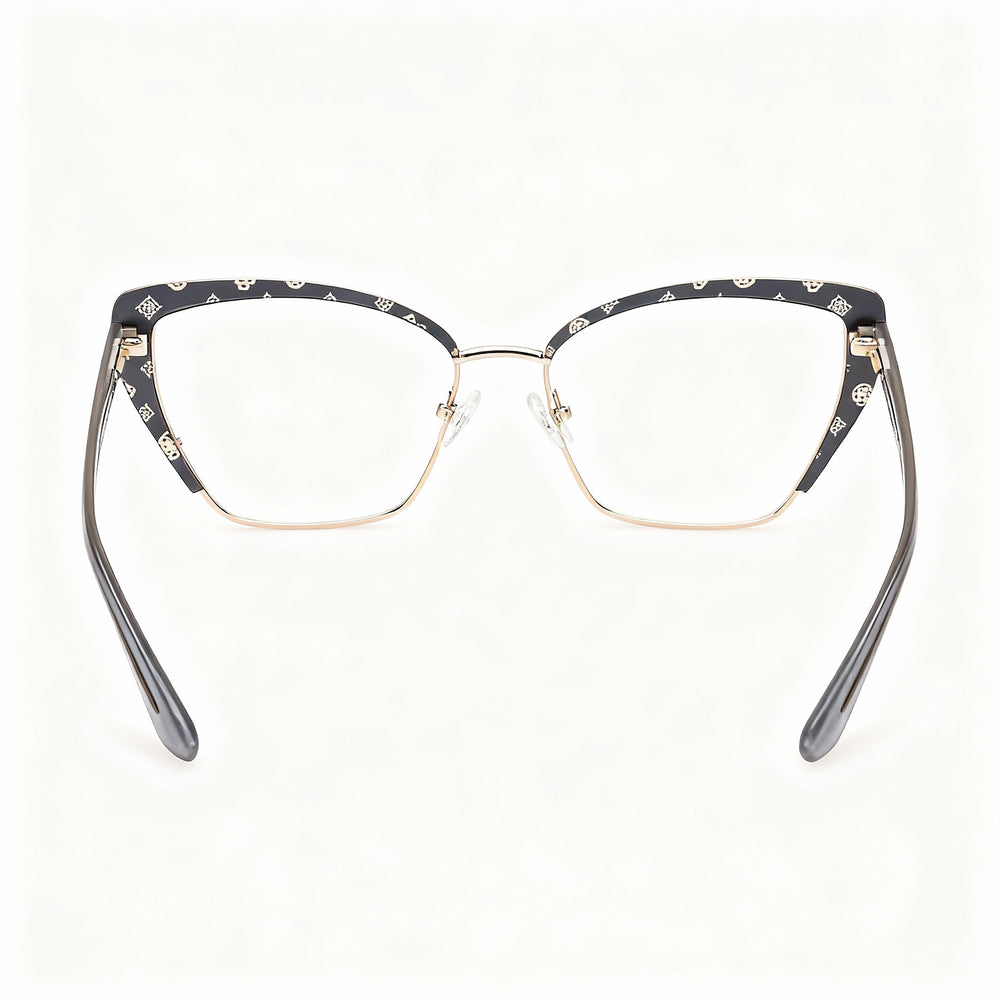 Guess GU50122 Square Eyeglasses Women — side view, Matte Grey Metal temples