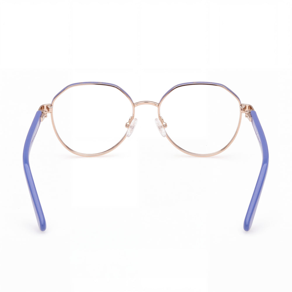 Guess GU50124 Round Eyeglasses Women — side view, Blue Metal temples