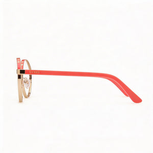 Guess GU50124 Round Eyeglasses Women — side view, Pink Stainless Steel temples