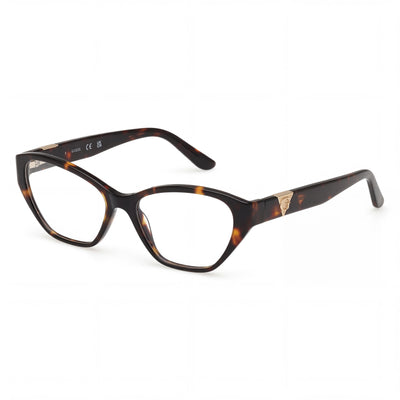 Guess Gu50162 Havana Cat Eye Eyeglasses for Women, clear demo lenses
