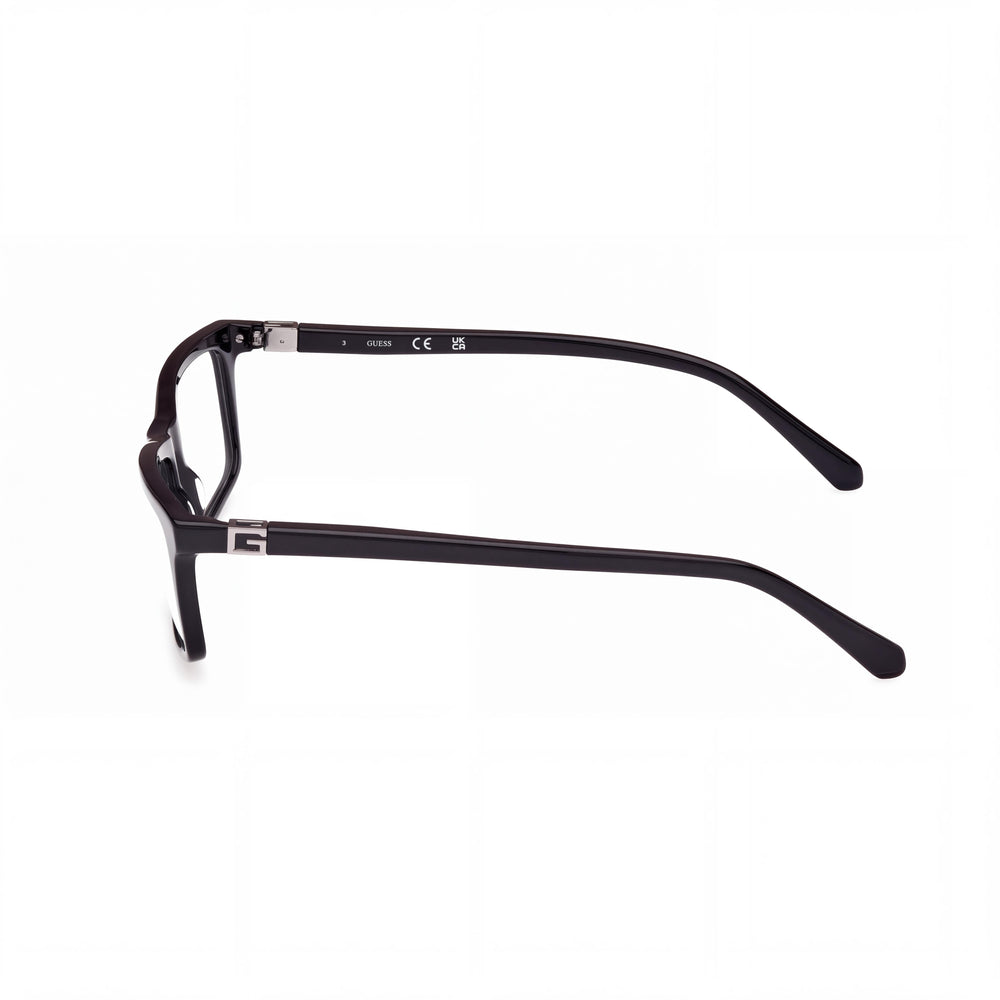 Guess Gu50190 Rectangle Eyeglasses Unisex — side view, Black Plastic temples