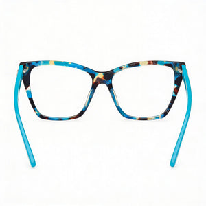 Guess Gu50235 Butterfly Eyeglasses Women — side view, Turquoise/Havana Plastic temples