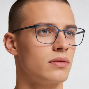 Guess Gu50243 Rectangle Eyeglasses Men — side view, Blue Metal temples