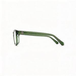 Guess Gu50252 Rectangle Eyeglasses Men — side view, Shiny Dark Green Plastic temples