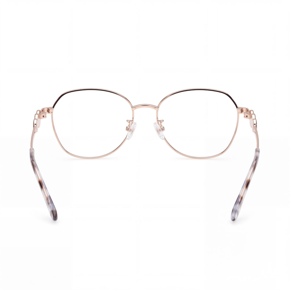 Guess Gu50256-d Round Eyeglasses Women — side view, Gold Metal temples
