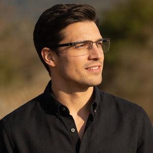 Guess Gu50326 Rectangle Eyeglasses Men — side view, Gray Metal temples