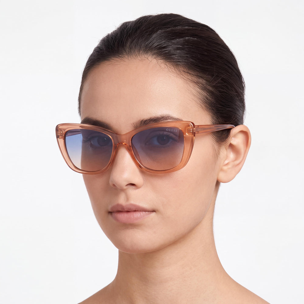 Guess Gu7774 Rectangle Sunglasses Women — side view, Non-Polarized Gradient Blue lens