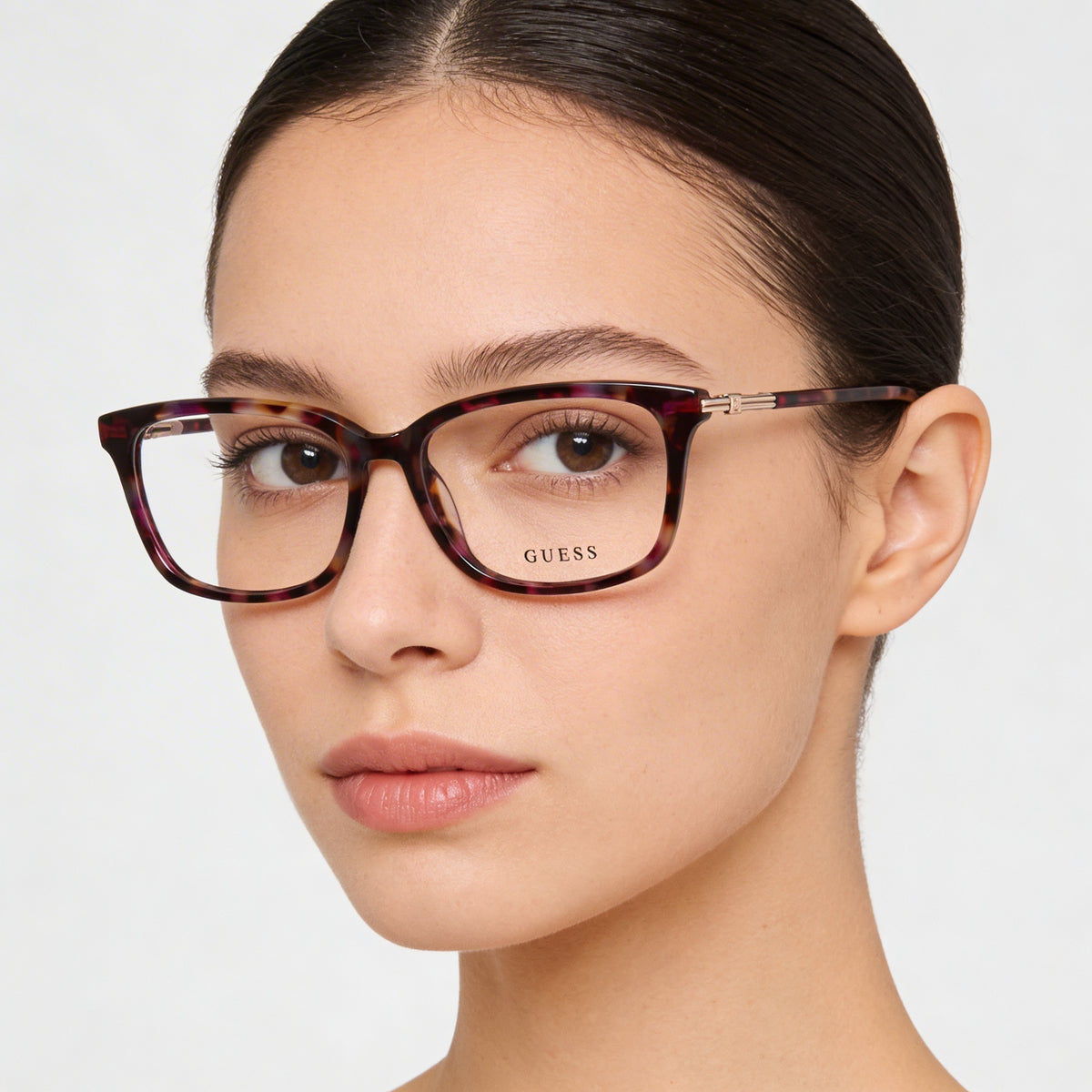 Guess Shiny Violet Demi Rectangle Eyeglasses for Women, Plastic 50mm, Photo 4