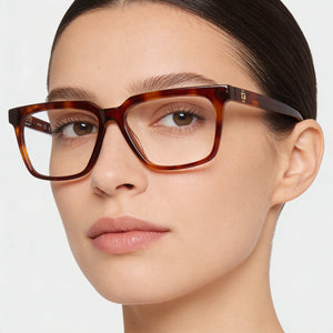 Guess Rectangle Eyeglasses Women — side view, Havana temples