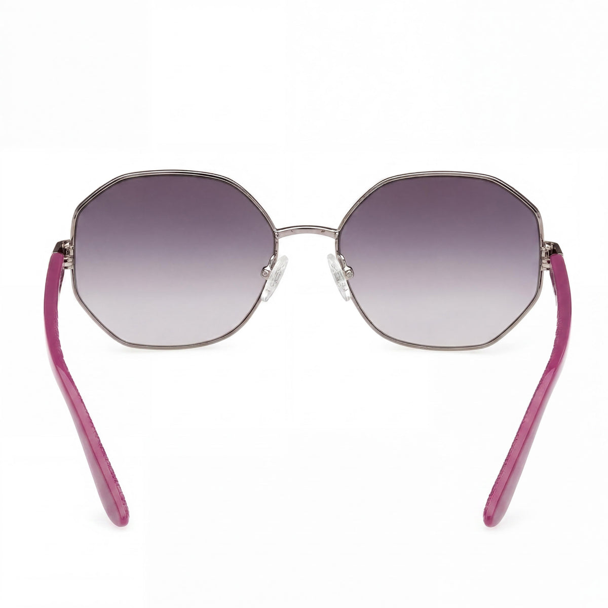 Gafas de sol modernas GUESS para mujer con montura metálica Nickeltin clara y lentes de humo degradadas con 100% de protección UV, ancho de lente 58 mm, Photo 4