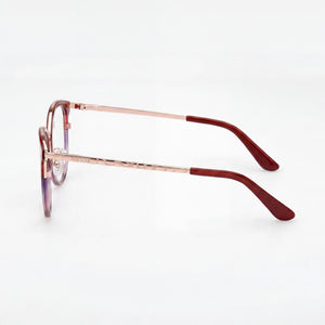 Guess Round Eyeglasses Men — side view, Red Acetate temples