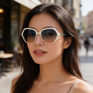 Guess Oval Eyeglasses Women — side view, White Plastic temples