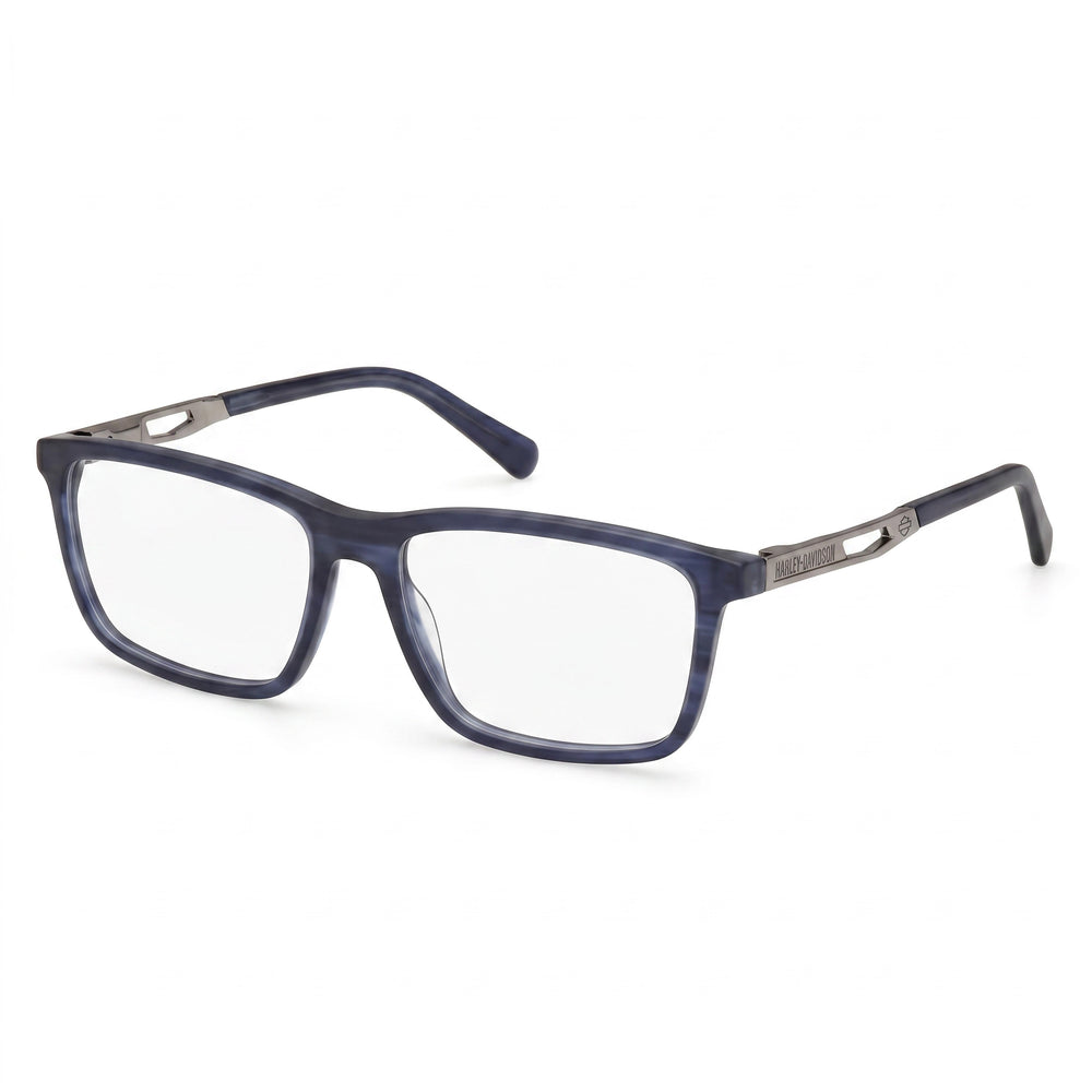 Harley-Davidson Blue/Horn Rectangle Eyeglasses for Men, Plastic frame