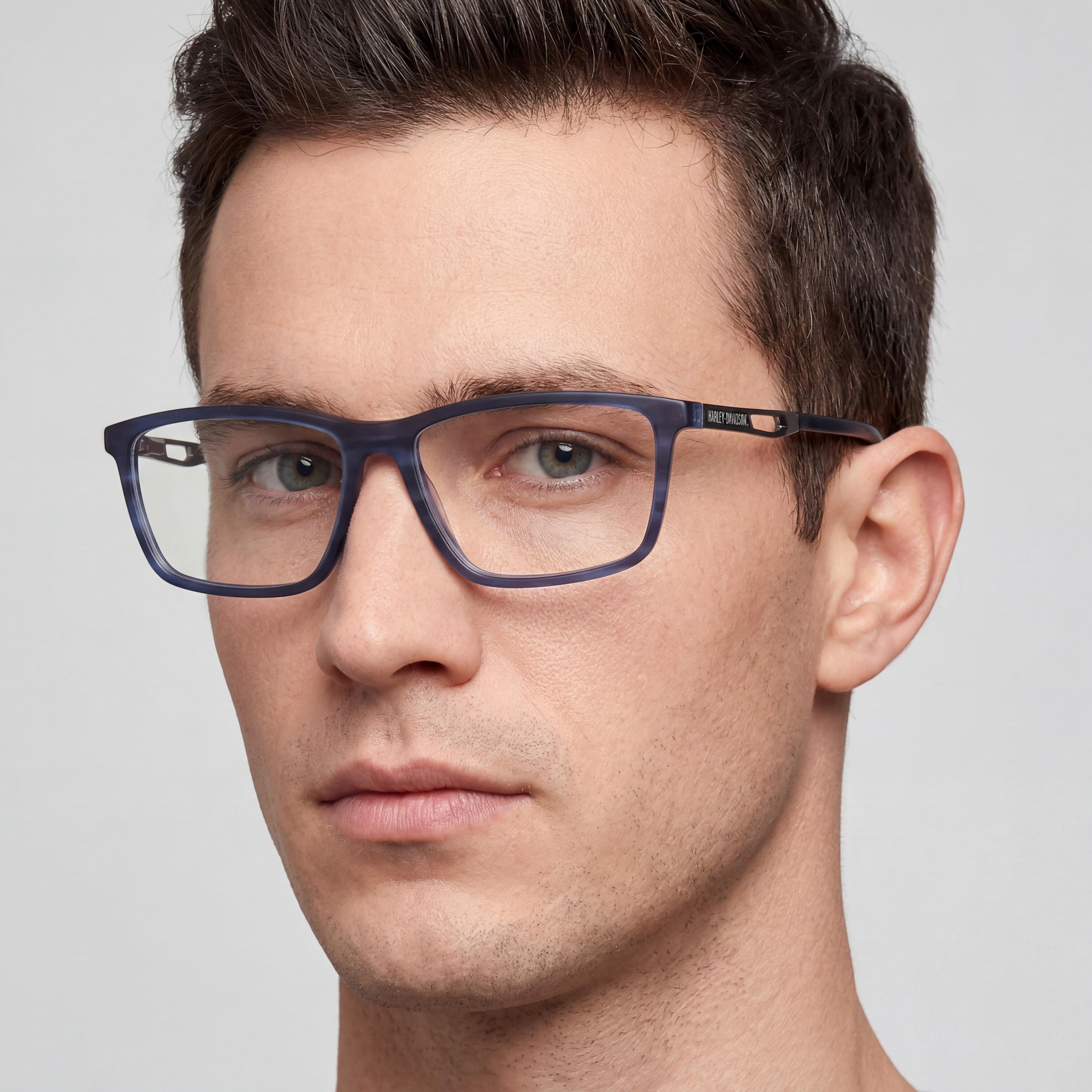 Harley-Davidson Blue Horn Rectangle Eyeglasses for Men, Photo 4