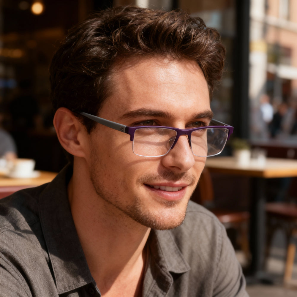 Harley-Davidson Rectangle Eyeglasses Men — side view, Gray frame temples