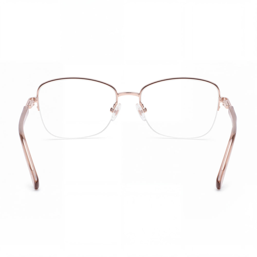Harley-Davidson HD 0576 028 Rectangle Eyeglasses Women — side view, Gold Stainless Steel temples