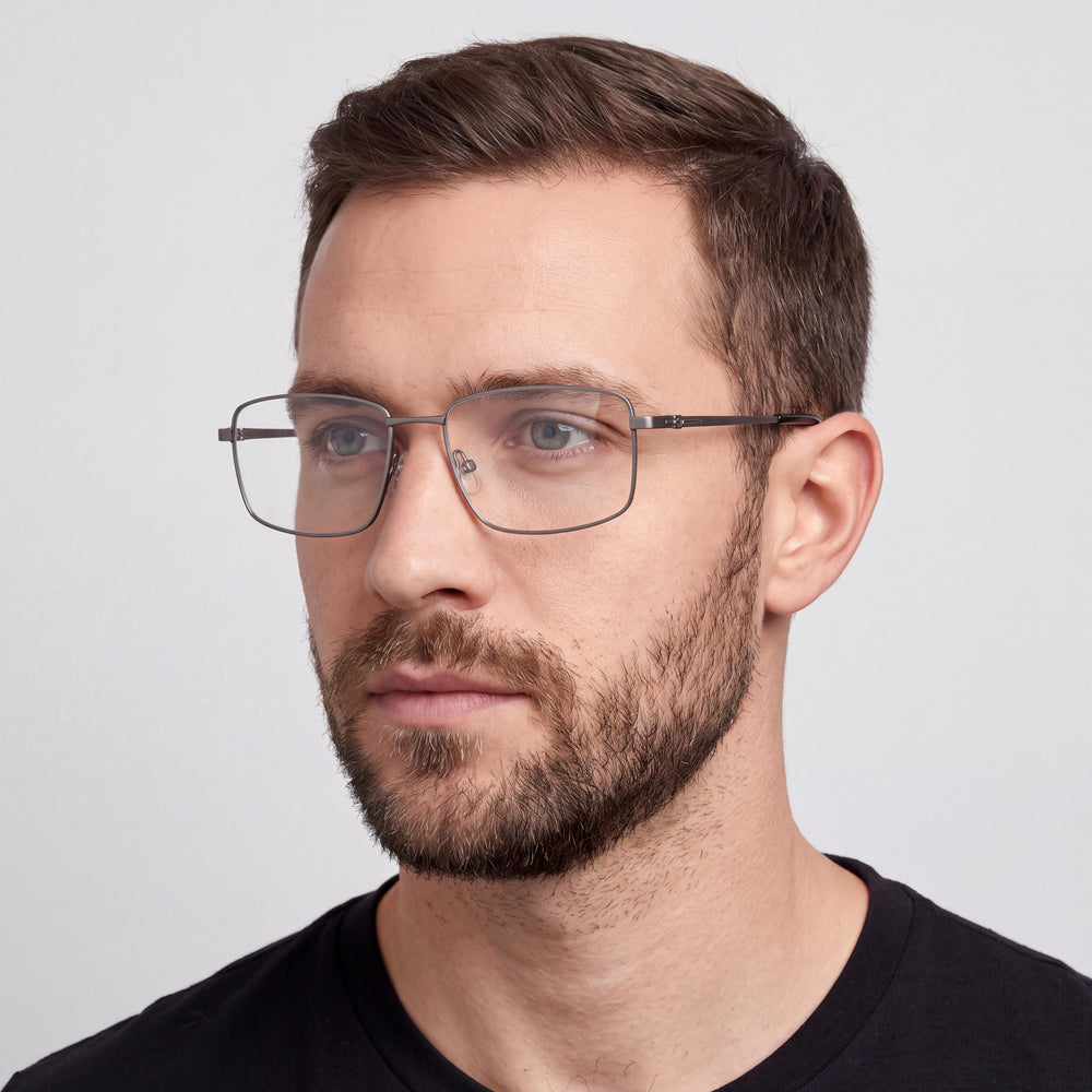 Harley-Davidson HD 50027 011 Rectangle Eyeglasses Men — side view, Silver temples