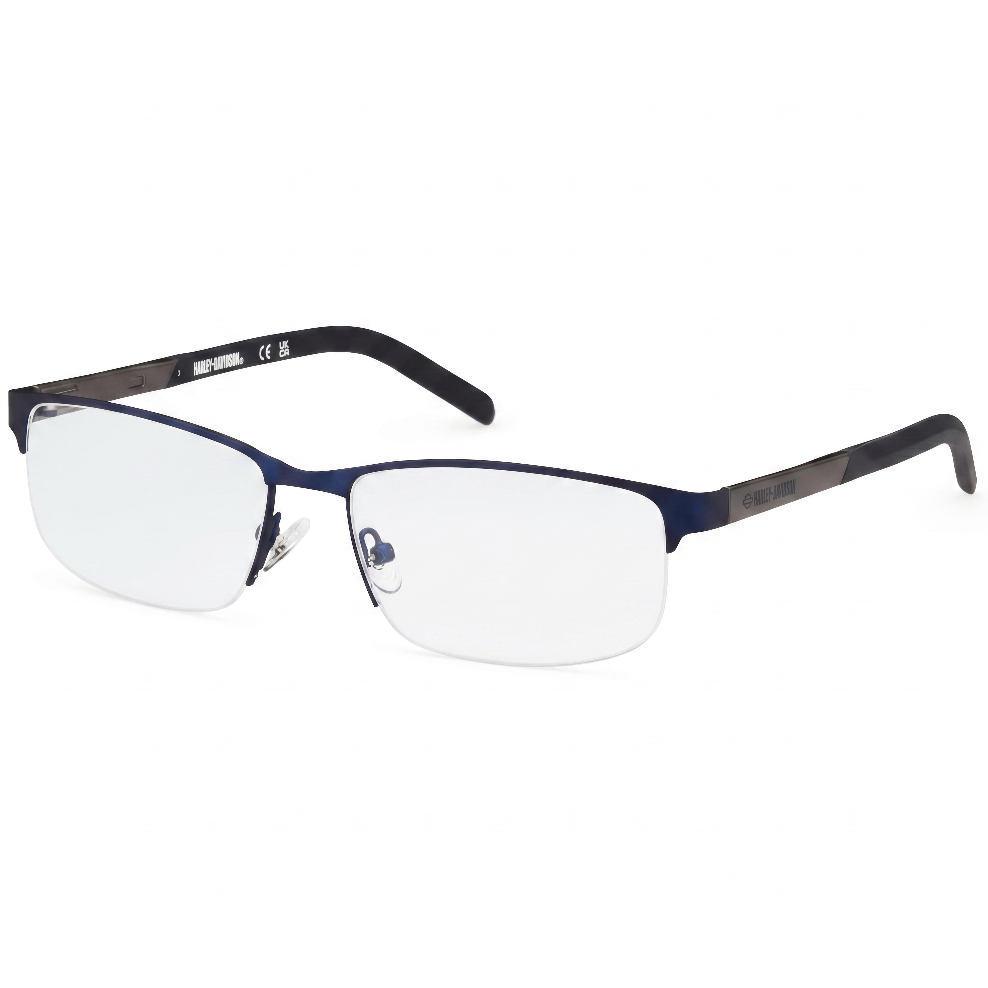 Harley-Davidson HD00015 Blue Rectangle Eyeglasses for Men, Metal, Photo 1