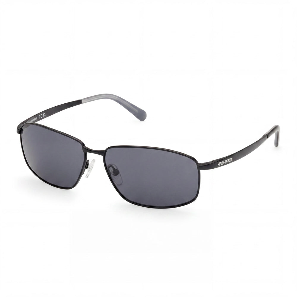 Harley-Davidson Hd00024 Black Rectangle Sunglasses for Men, Smoke lens