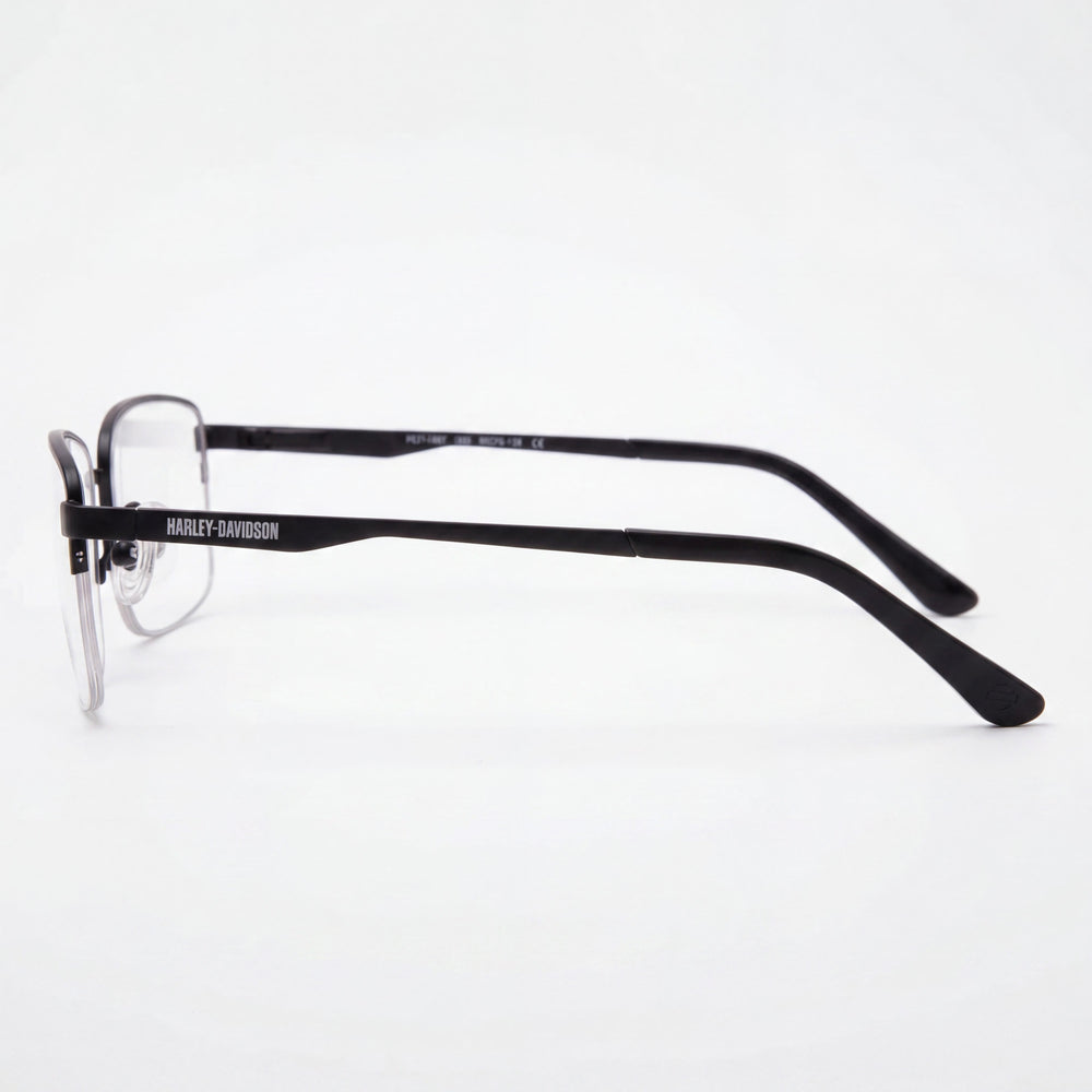 Harley-Davidson Hd0149t Rectangle Eyeglasses Men — side view, Matte Black Metal temples