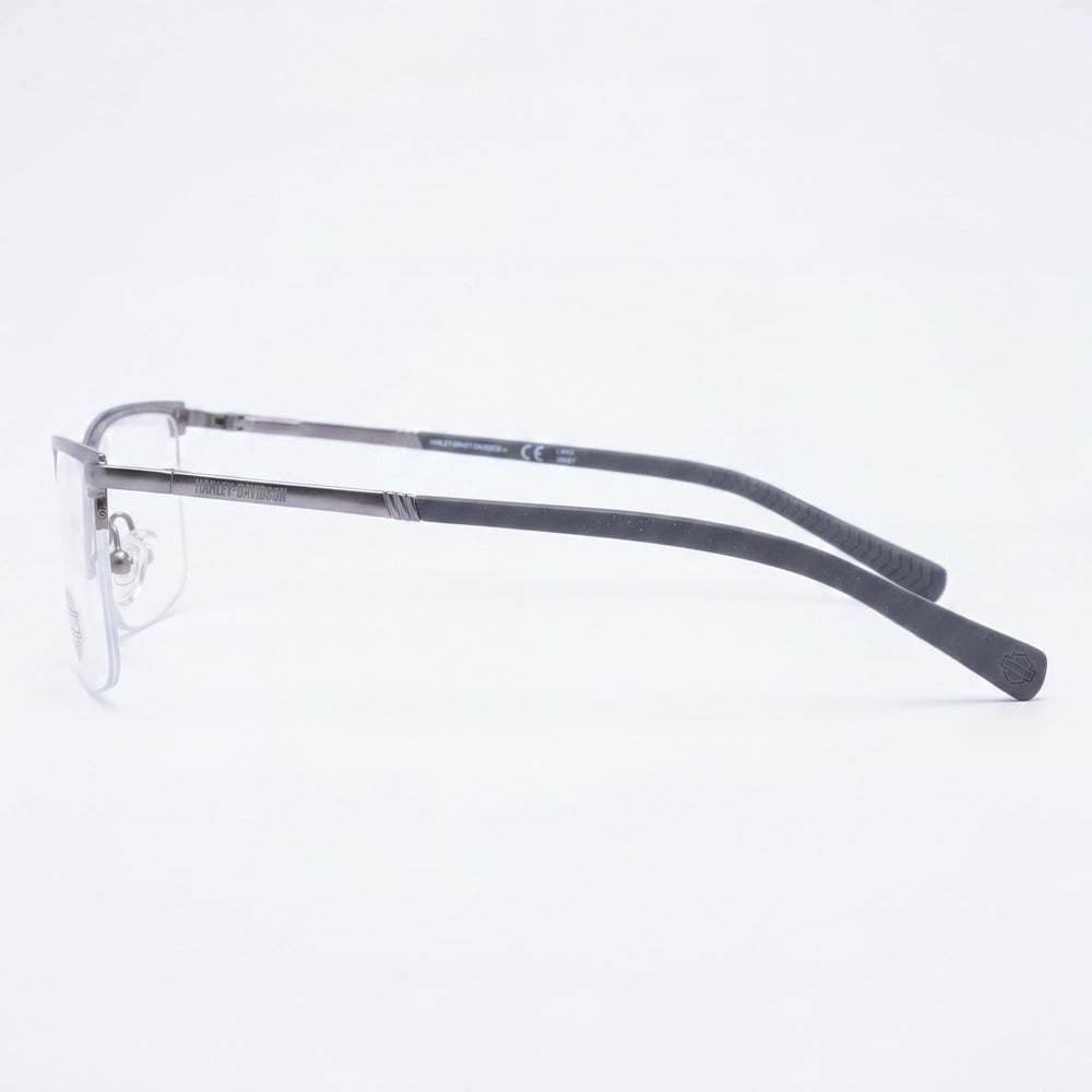 Harley-Davidson HD0979X Rectangle Eyeglasses Unisex — side view, Silver Metal temples