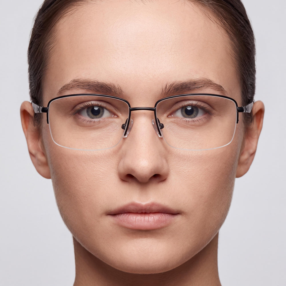 Harley-Davidson Hd50063 Rectangle Eyeglasses Unisex — side view, Matte Black Metal temples