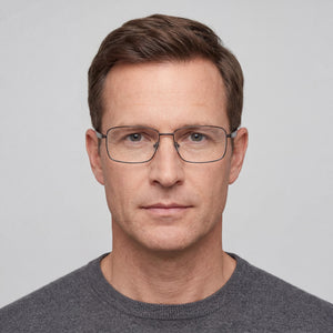 Harley-Davidson Modern Rectangle Eyeglasses Unisex — side view, Silver temples