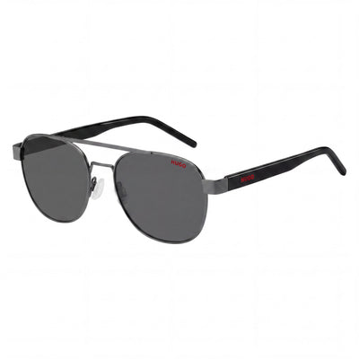 HUGO 205483 Matte Dark Ruthenium Round Sunglasses for Men, Smoky Dark Brown lens