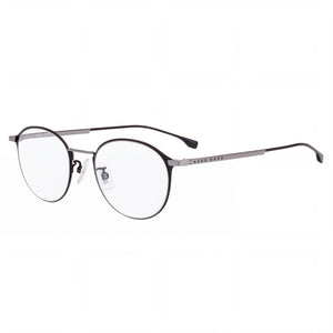 Hugo Boss 102062 Mattblack Grey Round Eyeglasses for Men, Titanium/Beta-Titanium frame