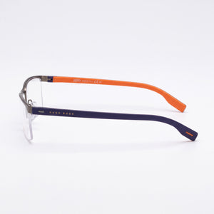 Hugo Boss 102382 Rectangle Eyeglasses Unisex — side view, Silver Metal temples