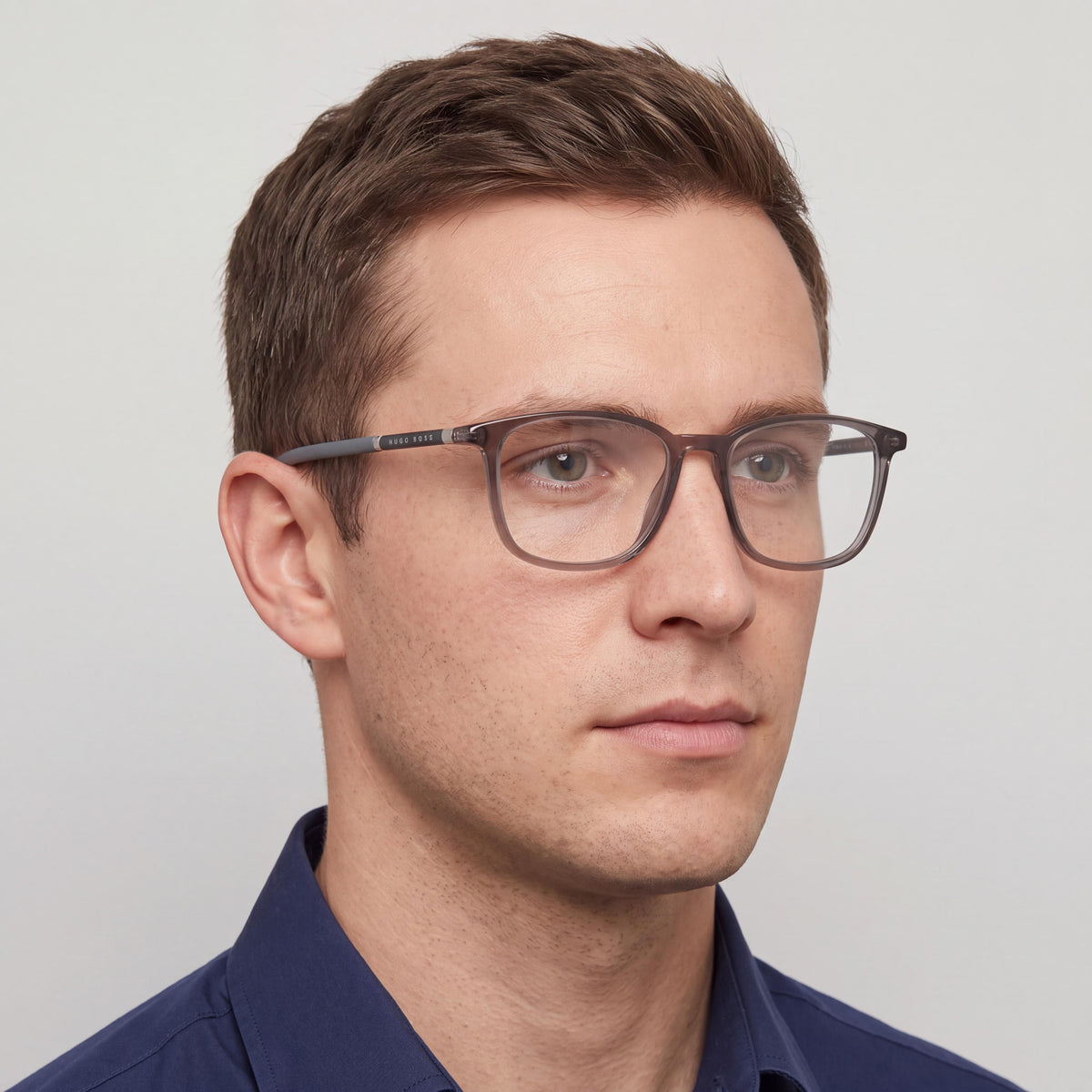 Gafas Hugo Boss para hombre con montura completa cuadrada de acetato en color gris marrón transparente y lentes de policarbonato grises, 54 mm, Photo 2