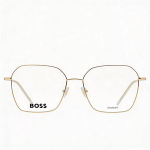 Hugo Boss 1398 Oval Eyeglasses Women — side view, Rose Gold Titanium temples